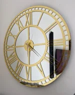 Gold Large Mirror Wall Clock Real Silver Mirror Wall Clock,Modern Clocks for Wall, Big Clock Silent Non Ticking,Home Decor,Battery Operated - Weigh:9 lbs(35,5 Inches, Silver-Gold)