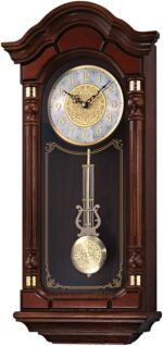 Stately Dark Brown Solid Oak Case Wall Clock with Pendulum and Chime
