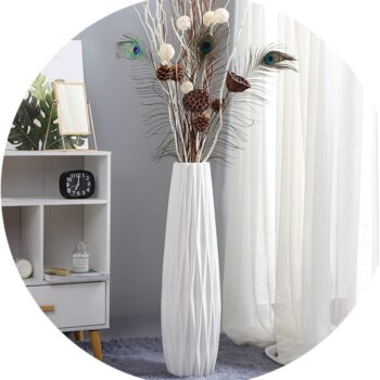 White Tall Floor Vase, 24" Ceramic Large Vase, Decorative Flower Vases for Modern Home Decor Living Room Office Bedroom Kitchen Wedding Centerpieces Farmhouse Décor