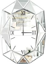 Mirrored Wall Clock Decorative: Large Oval Diamond Shape Silver Vanity with Silver Glass Mirror Beveled Frame Edge 40x28 inch Modern Home Art Deco for Living Room Dining Room - Image 2