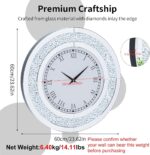 Crushed Diamond Wall Clock: 24 inch Round Decorative Mirrored Clock with Silver Glass Beveled Mirror Edge Frame and Bling Diamonds, Art Deco Home Modern Decoration for Livingroom - Image 2