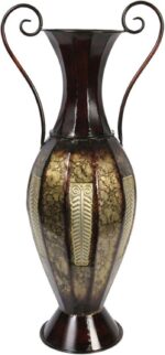 26 Inch High Tall 2 Tone Metal Vase with Handles. Ideal Gift for Wedding Special Occasion Party Spa Meditation Votive Candle Garden Dried Floral Setting P9