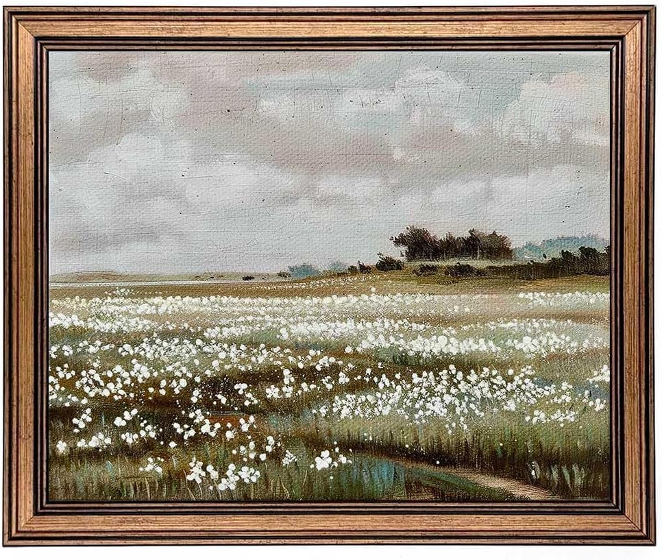 71CTmmsK60L._AC_SL1000_.jpg Gold Framed Vintage Wall Art Classical French Landscape Wildflowers Field Painting Canvas Print Kitchen Bedroom Wall Decor (wildflower field, 16L x 12W) - Image 1