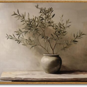 Framed Wall Art for Living Room Rustic Olive Branch Still Life Wall Decor Room Aesthetic Oil Painting Farmhouse Art Prints Minimalist Canvas Décor for Bedroom, Bathroom or Office 12x16In