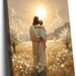 Jesus Canvas Wall Art Decor, Jesus With Boy In The Field Wall Art, Christian Bible Stories Canvas Wall Art, Religious Prints Artwork for Christian Church Prayer Room Living Room Child Bedroom 12x16in