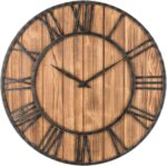 Metal & Solid Wood Noiseless Wall Clock (Wood, 36-inch)