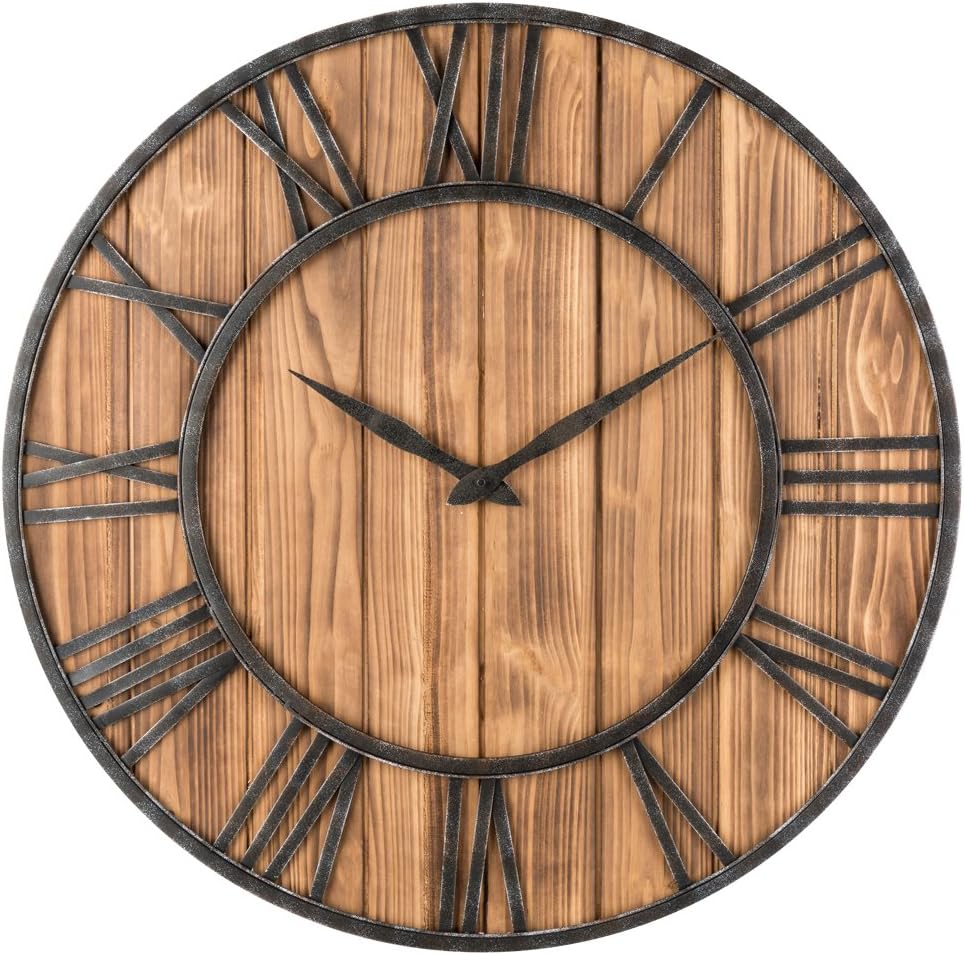 71aslMOUtgL._AC_SL1000_.jpg Metal & Solid Wood Noiseless Wall Clock (Wood, 36-inch) - Image 1