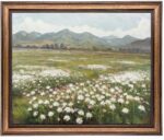 Gold Framed Wall Art Vintage Landscape Wildflowers Mountain Painting Canvas Print for Bedroom Living Room Wall Decor (wildflowers, 20L" x 16W")