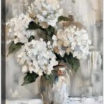 White Hydrangea Bathroom Wall Art Canvas Print 12x15 Inches Retro Farmhouse Style Floral Artwork for Bedroom Living Room Office Decor