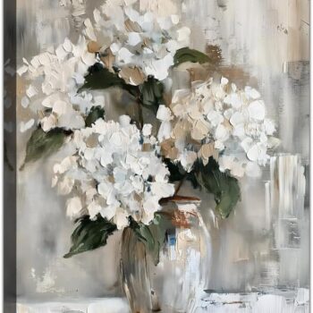 White Hydrangea Bathroom Wall Art Canvas Print 12x15 Inches Retro Farmhouse Style Floral Artwork for Bedroom Living Room Office Decor
