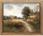 Framed Vintage Wall Art Classical Oil Painting Country Road Canvas Print Kitchen Living Room Farmhouse Wall Decor (Rural Trail, 10L x 8W)