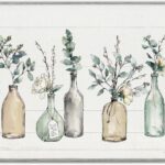 Bottles and Plants Farm Wood Textured, Design by  Wall Art, 11 x 14, Multi-Color for Living Room, Grey Framed