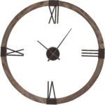 Retro Modern Wood Iron Round Wall Clock | Open Floating Center Mid Century | l Stained Fir and Iron