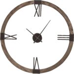 Retro Modern Wood Iron Round Wall Clock | Open Floating Center Mid Century | l Stained Fir and Iron