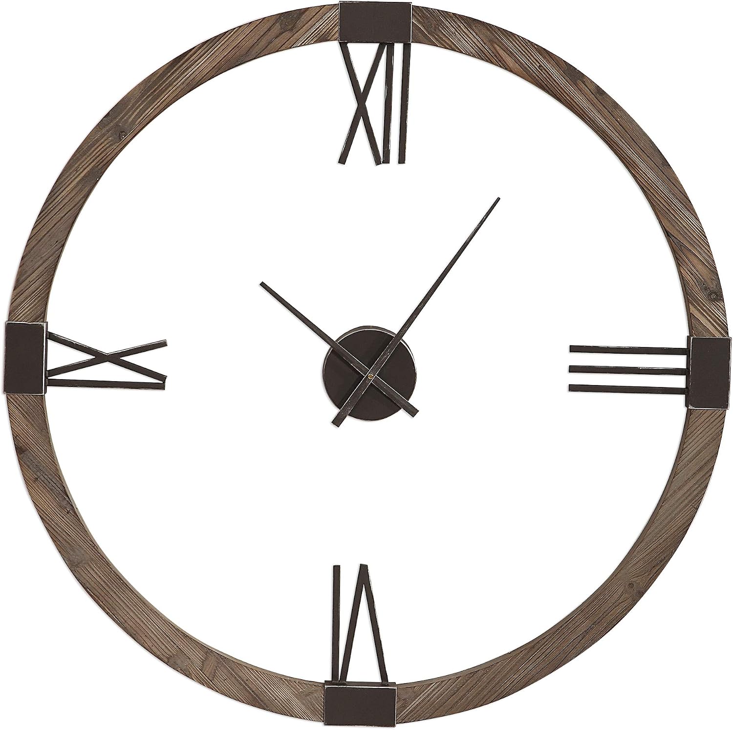 81L3dkFNSNL._AC_SL1500_.jpg Retro Modern Wood Iron Round Wall Clock | Open Floating Center Mid Century | l Stained Fir and Iron - Image 1