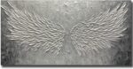 Wall Art with Canvas Hand Painted Wings, Grey and White Heavy Texture Oil Painting Wall Decor, Modern Painting Artwork for Wall for Living Room Bedroom Office Home Decor(48" Wx24 L)