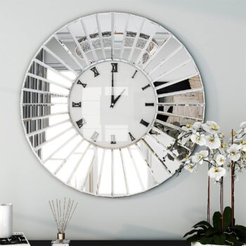 32" Mirrored Wall Clocks, Oversize Decorative Clock, Large Modern Wall Clock, Big Clock Silver Wall Decor for Living Room/Home/Kitchen/Bedroom/Office/School Decor