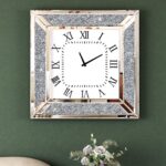 Deorative Wall Clock, 24 inch Large Mirrored Clock for Wall Living Room Decor, Crushed Diamond Home Decor, Glass Surface Mirror Frame
