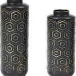 Set of 2 Black and Gold Metal Bottle Vases