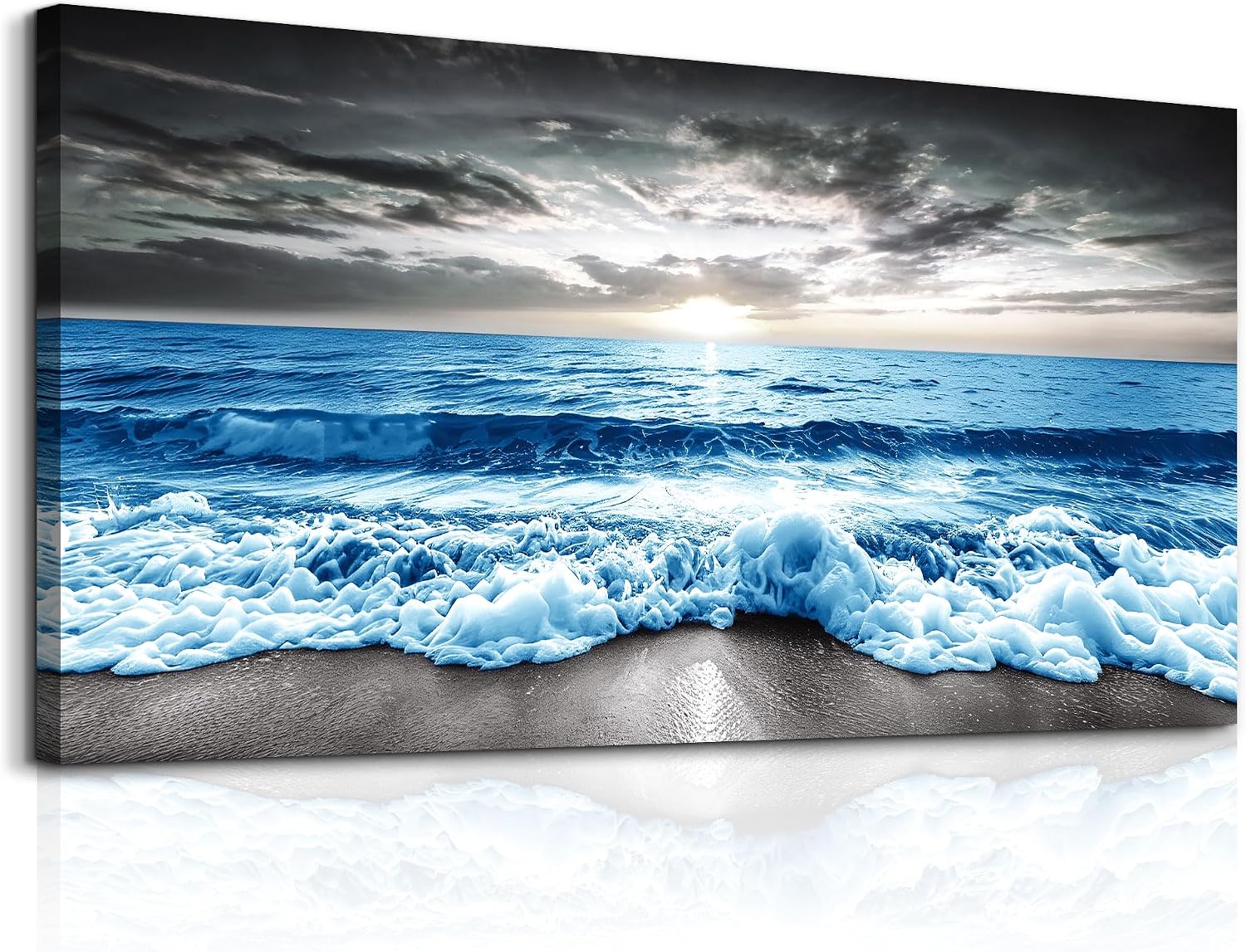 81bIoFAnDNL._AC_SL1500_.jpg Large Wall Decor For Office Framed Wall Art For Living Room Modern Bedroom Wall Decor Blue Beach Sun Ocean Landscape Canvas Prints Wall Paintings Seascape Pictures Artwork Home Decor 60x30 - Image 1