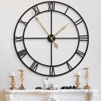40 Inch Extra Large Modern Wall Clock, Oversize Rustic Round Nearly Silent Battery Operated, Black Metal Roman Numerals Wall Clocks for Living Room, Bedroom, Entrance Home Decor