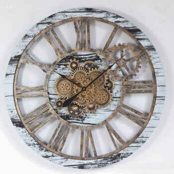 The Gears Clock 36'' Inch  Wall Clock Vintage Industrial Oversized Rustic Farmhouse (Vintage Grey and White)