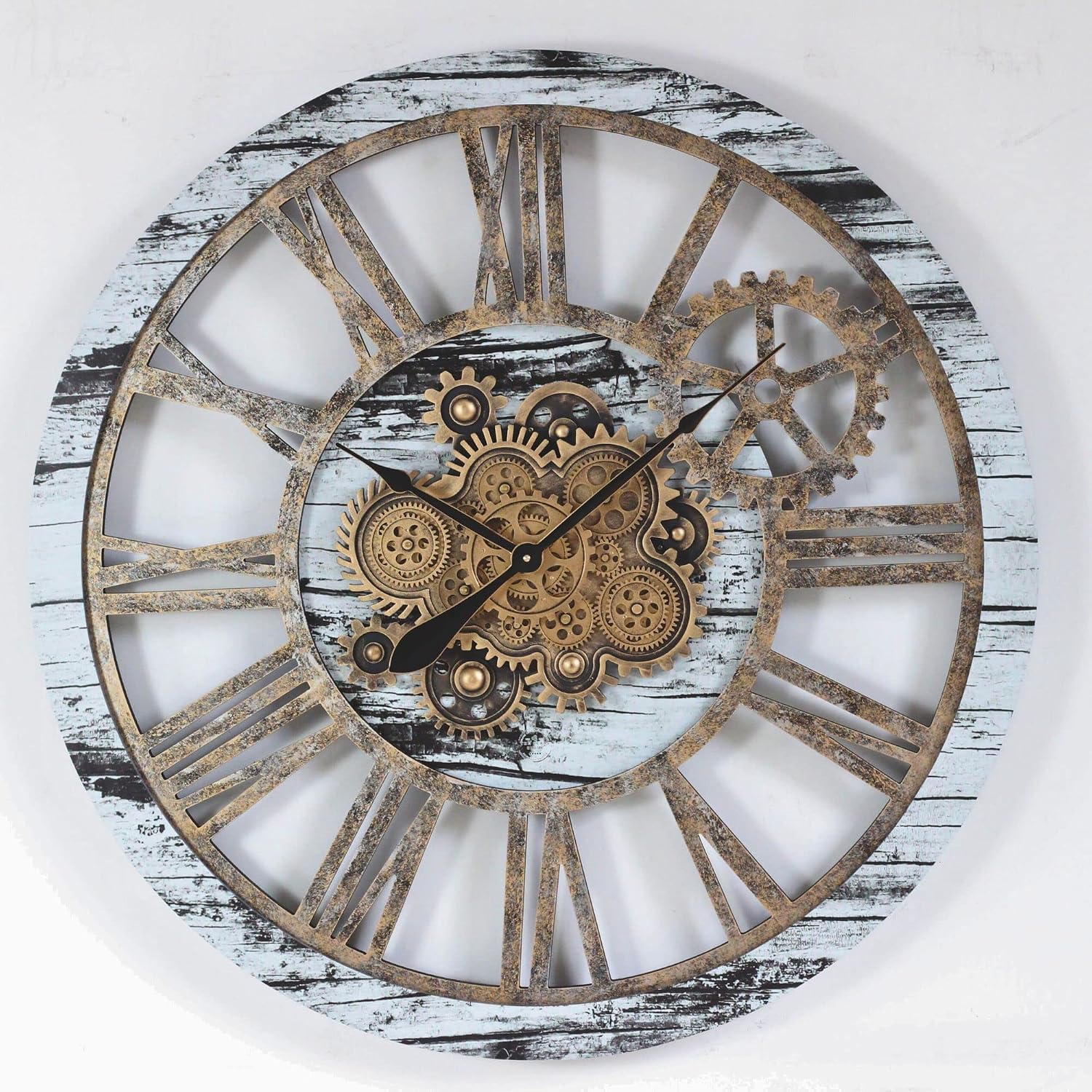 81itBf7UNL._AC_SL1500_.jpg The Gears Clock 36'' Inch Wall Clock Vintage Industrial Oversized Rustic Farmhouse (Vintage Grey and White) - Image 1