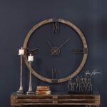 Retro Modern Wood Iron Round Wall Clock | Open Floating Center Mid Century | l Stained Fir and Iron - Image 2