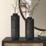 Set of 2 Black and Gold Metal Bottle Vases - Image 2