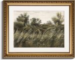 Gold Picture Framed Wall Art, Living Room Bathroom Vintage Wilderness Field Pictures Wall Decor, Grassland Canvas Print Art, Home Farmhouse Decor, Antique Paintings with Frames 13x16inch