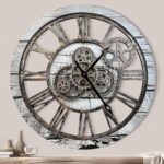 Large Wall Clock Oversized Farmhouse Wood Clock Living Room Decor Vintage Industrial Decorative Wall Clock for Home Kitchen Office (Grey with White, 24Inch(60cm))